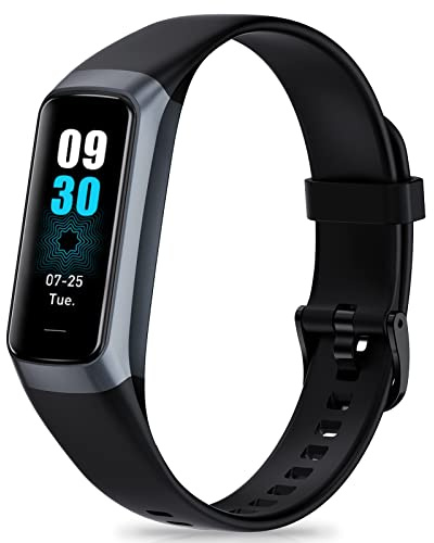 Rastreador de fitness con contador de pasos, calorías, cronómetro, rastreador de actividad, monitor de salud con monitor de frecuencia cardíaca, monitor de sueño, pantalla táctil AMOLED a color de