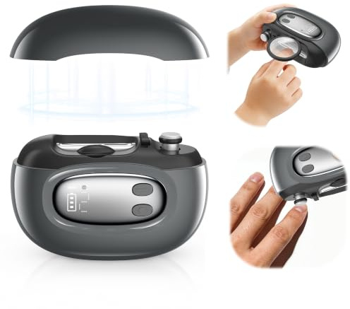 Electric Nail Clippers with Magnifier & LED Light, 4-in-1 Automatic Nail Trimmer with Smart Display & 2 Speeds, Electric Nail File for Thick Toenails, Safe Cutter for Seniors & Baby（Black）