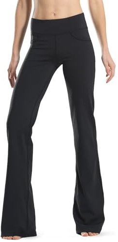 Safort Regular/Tall Bootcut Yoga Hose mit 71cm/76cm/81cm/86cm Schrittlänge, 4 Hosentaschen, Schwarz, XL