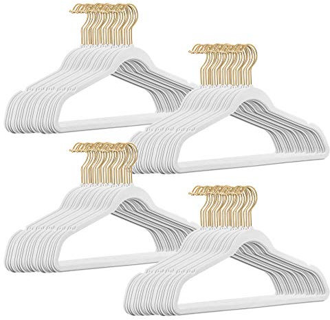 100 Stück hochwertige Samt Kleiderbügel in der Farbe Weiß mit Gold Look Haken/Anti-Rutsch/von StickandShine