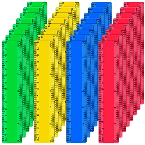 32 Pack 6 Inch Mini Rulers Bulk Plastic Small Rulers with Inches and Centimeters, Drafting Measuring Tool Set for Classroom Kids Student School Office Supplies(6 Inch,Yellow, Green, Blue, Red)