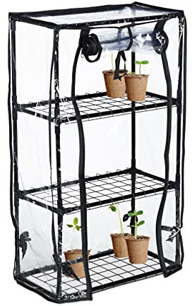 Relaxdays Serre pour Balcon, bâche en PVC, Structure en Acier, 3étagères, HxLxP : 80 x 48 x 24,5 cm; Noir/Transparent