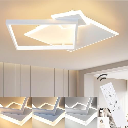 ZMH Deckenlampe LED Deckenleuchte Wohnzimmer - Dimmbar Wohnzimmerlampe 50W Modern Design mit Fernbedienung aus Metall Deckenbeleuchtung Weiß für Esszimmer Küche Jugendzimmer Schlafzimmer