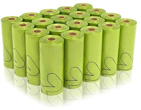 AiTodos® 300 Artikel Hundekotbeutel, Mais-Dip-Mix PET, Polyethylen + Biologisch Abbaubares Material, Halb Biologisch Abbaubarer Hundekotbeutel, Unterwegs – 31 x 23 cm – Grün (20 Rollen à 15 Stück)