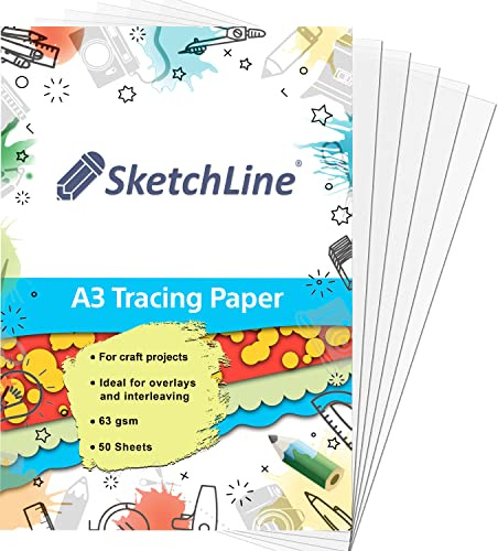 SketchLine Tracing Paper A3 Size 50 Sheets (63gsm) with High Transparency & Optimum Thickness for Drawing, Sketching & Dressmaking