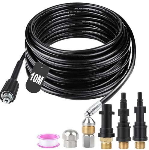 SWAWIS Manguera Limpieza Tuberías 10M 180 Bar Manguera Hidrolimpiadora Manguera Desatascador Tuberias a Presion con 2 Boquillas 3 Adaptadores para Kärcher K2 - K7 Lavor Parkside Bosch