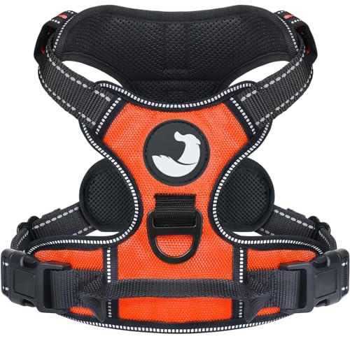 Joytale Harnais Chien, Réfléchissant Respirante Harnais Anti Traction pour Chien avec Attache Devant et Poignée Contrôle Sécurité pour Grand, Orange, L