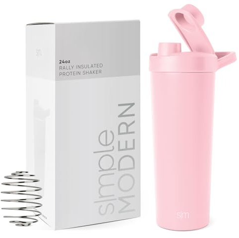 Simple Modern Stainless Steel Shaker Bottle with Ball 24oz | Metal Insulated Cup for Protein Mixes, Shakes and Pre Workout | Rally Collection | Blush