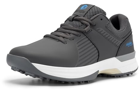 FitVille Mens Golf Shoes Extra Wide Fit Casual Trainers Water Resistant Non Slip Outdoor Spiked Trainers for Golf Training Charcoal Grey
