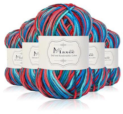 Maxee Handstrickgarn, 5x50 g Häkelgarn, Bunt Farbverlauf Acryl Garn zum Stricken, Weicher Wolle zum Häkeln, Mehrfarbiges Garn zum Stricken Häkeln und Basteln
