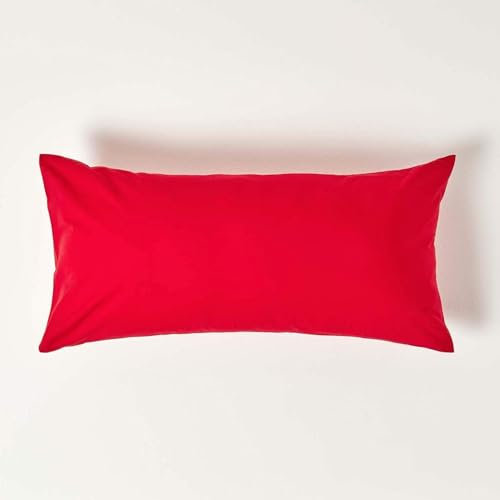 HOMESCAPES 2er-Set Perkal Kissenbezug 40x80 cm rot, Kissenhülle mit Reißverschluss, 100% ägyptische Baumwolle, Fadendichte 200