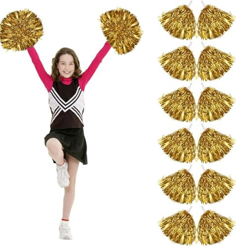 12 Stück Cheerleading Pompons,Cheerleader Pompons Handblumen,Hand Flowers, Bright Metallic Cheers Ball, Metal Foil Cheerleading Pom Poms for Sports, Competition, Carnival Parties