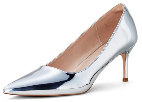 Zhabtuc Escarpins à Bout Pointu pour Femme – Talon de 6 cm, Chaussures de Bureau Confortables, Chaussures de soirée essentielles, Argent, 38.5 EU