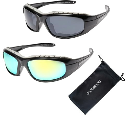 GUODSKHOO Cycling Glasses Polarized Men’s Sports Sunglasses UV400 Protection for Hiking Fishing Golf Motorcycle Outdoor Sunglass 2 Pack (Gray/Black Gold)