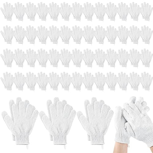 Didaey 104 Pcs Exfoliating Gloves Bulk with Hanging Loop, White
