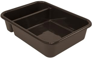 Quantum FSB-21165BN Bussing Tub with (2) Compartment | Utility Plastic Storage Wash Basin Box Container for Commercial Restaurant Kitchen | Built-in Handles, 21L x 16W x 5H, Polypropylene, Brown