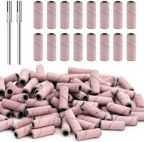 100 Pièces Embouts Ponceuse Manchons, #240 Ongles Bandes de Ponçage Professionnelles Grain pour Perceuse à Ongles Ponceuse Emeri Rouleaux Lime Ongles pour Manucure et Pédicure(Rose Rouge)