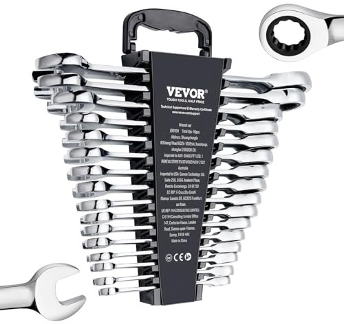 VEVOR 16 PCS Juego de Llaves Combinadas, Juego de Llaves de Trinquete con Estante Organizador, Juego de Llaves Mediano Métricas de 8 mm a 24 mm, para Uso Doméstico, Reparaciones de Automóviles