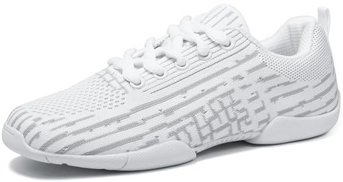 FUQIAO Cheer Shoes för flickor, vita Cheerleading, skor, andningsbara, barn, Cheer Competition, sneakers, ungdom, lätta, atletiska träningsskor, dansskor, Vit 213, 23.5 EU