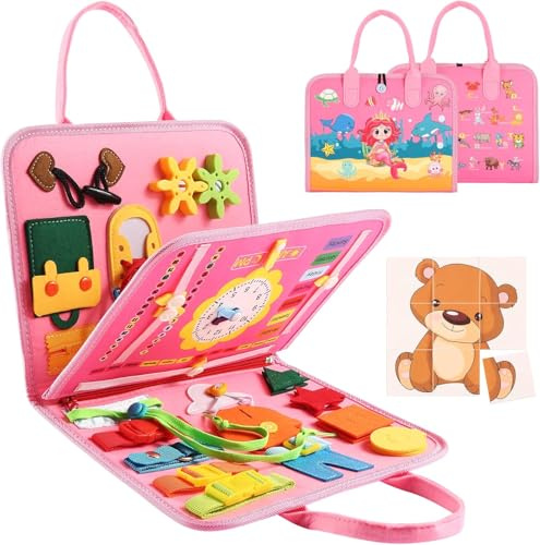 khlerox Busy Board Montessori Toy for Kids, Educational Learning Activity Sensory Board, Developing Sensory Toy for Fine Motor Skills, Travel Toy for Plane Car, Gift for Boys Girls