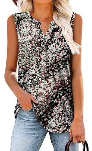 Halter Tops for Women Summer Sleeveless Tank Tops Ladies Vests Elegant V Neck Blouses Loose Fit T Shirts Trendy Floral Medium, 12-14
