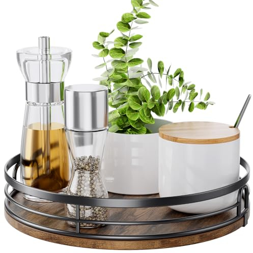LAMU Lazy Susan Drehteller-Organizer für Schrank, rund, Holz, Lazy Susan für Tischplatte, Arbeitsplatte, Küche, Speisekammer, Gewürze, Badezimmer, Waschtisch, Dekoration, 23cm