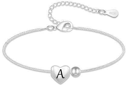 Casxyue Regalos Originales para Mujer 925 Pulsera Plata con Letras Iniciales para mujer Regalos Cumpleaños Navidad Madre Mama Amiga Hermana Hija (A)