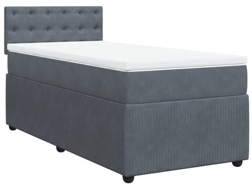 Eleganz Boxspringbett mit Matratze 90x200 cm - Dunkelgraues Samt Boxspringbett für Schlafzimmer, Bequem & Langlebig, Platzsparend für kleine Räume