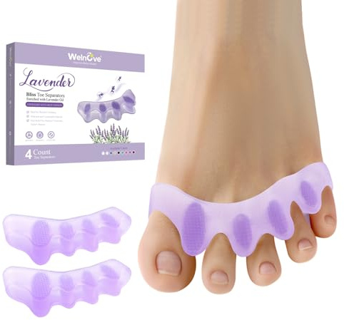 Welnove Toe Separators Spacers for Women - 4 Pack Bunion Corrector for Women to Bunion Relief -Toe Spacers for Toe Overlapping Yoga Practice, Correcting Bunions, Non-Slip Design, Lavender