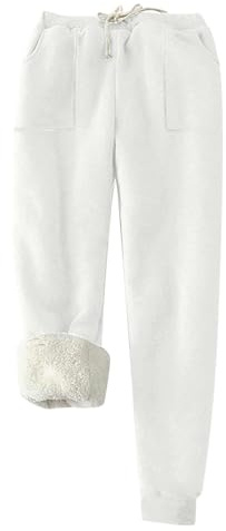 Generisch Pantaloni spessi da uomo invernali tinta unita plus velluto con coulisse, bianco, XXL