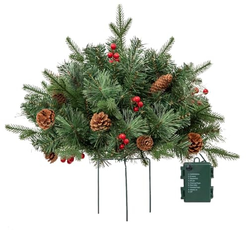 Christmas Tree Urn Filler - Outdoor Lighted Holiday Planter, Tripod Stake Festive Decoration | Illuminated Seasonal Arrangement Display for Porch Yard Flower Bed Store Front Accessoire