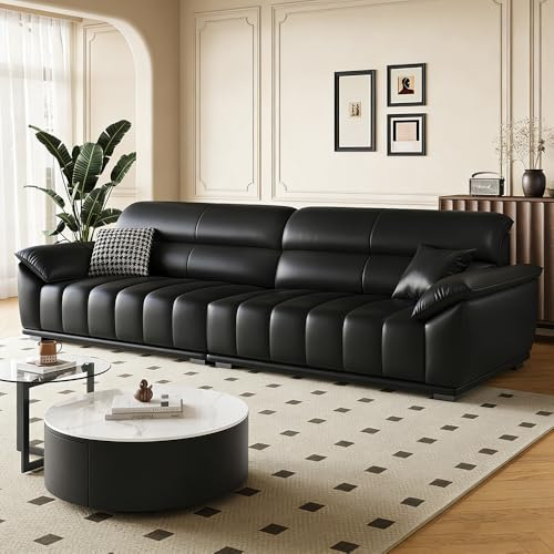 Italiensk modern enkel lädersoffa, massiv träram, rymlig och mjuk soffa, modern stor storlek, lämplig för vardagsrum/kontor/lägenhet.