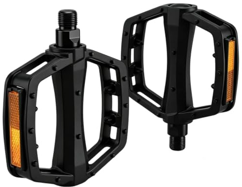 Pedales de Bicicleta de Aluminio 2 Piezas, Pedales MTB con Reflectores, Pedales Antideslizantes de 9/16 Pulgadas para Mountain Bike, BMX, E-Bike, Trekking y Bicicleta Urbana