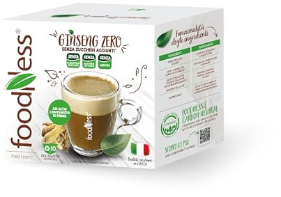 foodNess - 1 Box da 10 Capsule di Ginseng Amaro, Capsule Compatibili con Sistema Dolce Gusto, Preparato in Polvere Senza Additivi, Senza Glutine, Lattosio, Grassi Idrogenati e senza zuccheri aggiunti