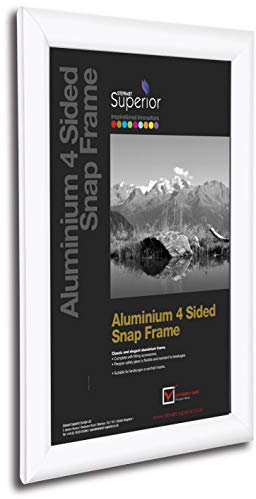Seco Stewart Superior 4-seitiger A4-Aluminiumrahmen, 25 mm dick, mit Schnapprahmen für die Frontaufnahme von Bildern/Postern - weiß, WHITEA4