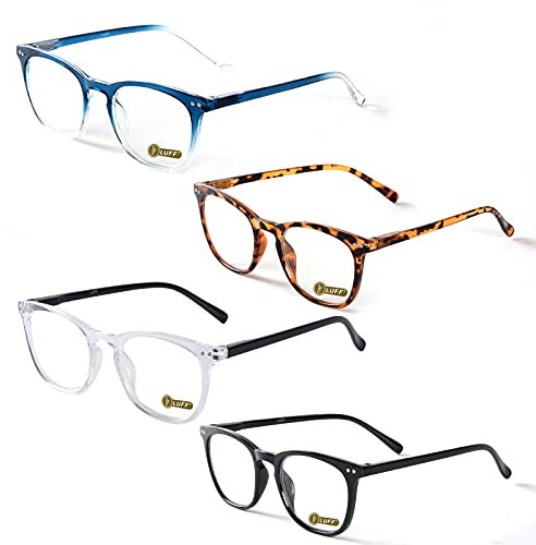 LUFF Occhiali da Lettura Uomo Donna - Anti Luce Blu Computer Leggeri Occhiali da Vista HD Cerniera a Molla Durevole di Chiaro Presbite Il giro Filtro Antiriflesso 4 PACK