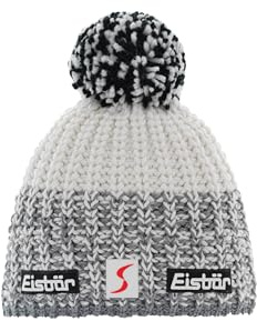 Eisbär Refocus Skipool Bommelmütze Strickmütze Wollmütze Wintermütze Skimütze Beanie Damen - Made in the EU mit Futter, Futter Winter Herbst-Winter - One Size weiß-grau