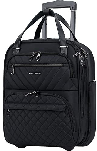 KROSER Handgepäck Koffer Trolley 40cm, Carry On Untersitzer Multifunktional 16-Zoll Leichter Über-Nacht-Koffer für Frauen, Schwarz