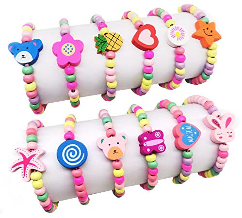 RUIJIE 12 Pièces Bracelet Amitié en Perles pour Filles - Bijoux Enfant, Petits Cadeaux Anniversaire, Jouet Élastique, Set Fête Accessoire