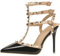 EXECAB Damen-Sandalen mit Absatz, 10 cm/4 Zoll Nieten-Knöchelriemen, hohe Absätze, Stiletto, Nieten, T-Riemen, Spitze, geschlossene Zehe, Slingback-Brautpumps,Schwarz,35