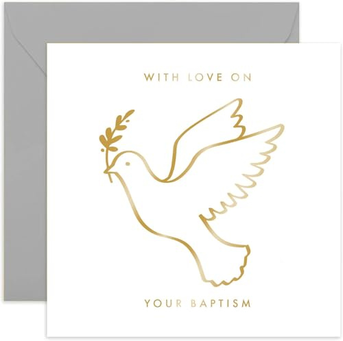 Old English Co. Gold Foil Dove Baptism Card for Him or Her - Thoughtful Baptism Day Card for Boy or Girl - Religious Faith Special Day Greeting Card for Family | Blank Inside with Envelope