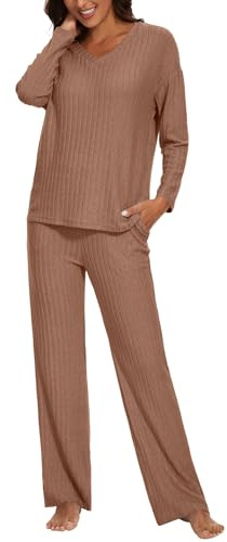 Heersan Pijama Mujer Invierno Conjunto de Pijama Top y Pantalones Ropa de Descanso Suave para Mujer Pjs Lounge Wear con Bolsillo