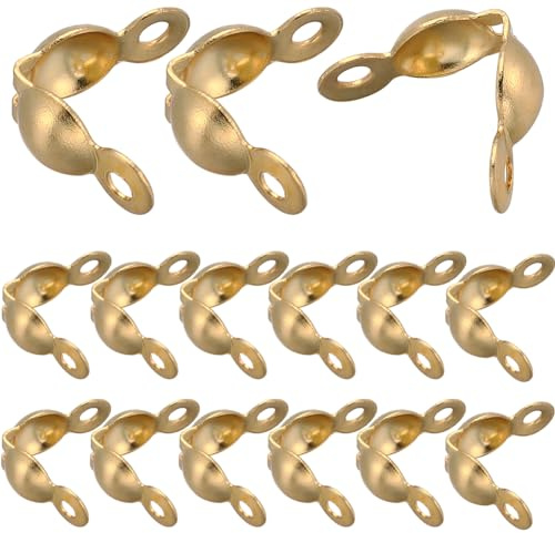 SUNNYCLUE 1 scatola 240 pezzi Copertura Del Nodo con Punta di Perlina Placcata Oro Reale 18K 304 punte di Perline In Acciaio Inossidabile Tappo di Perline Perline di Copertura Del Nodo Punte Aperte di