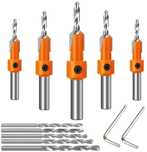 Cottssog Countersink Drill Bit, 5Pcs Adjustable Countersink Drill Bit Set,for Woodworking Countersink Drill Bits