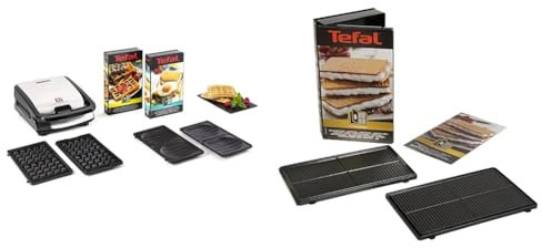 Tefal Croque gaufres et sandwiches, 2 jeux de plaques inclus, Rangement facile & Coffret Snack Collection de 2 plaques gaufrettes + livre de recettes XA800512, Noir