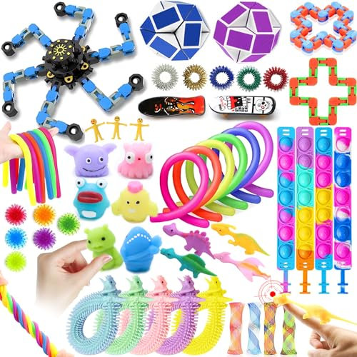 JUAUO 50 Pcs Fidget Toys Set, Stress-Angst Relief Toys pour Enfants et Adultes, Anxiété Relief Finger Toys, Anti Stress Autisme et TDAH, Jouets Sensoriels pour Enfants Fête d'anniversaire