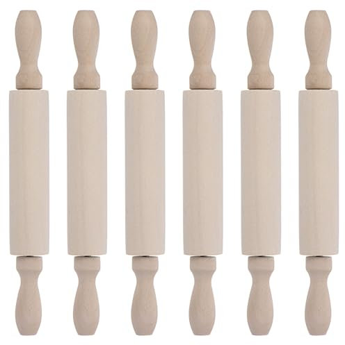 Sourcing Map 6pcs Wood Clay Roller, 7.87 Inch Flat Pattern Modeling Solid Wood Non-Stick Hand Rollers Embossed Mini Wooden Rolling Pins for Crafts Baking Playdough DIY