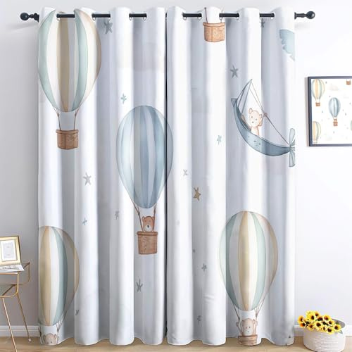 Tende per bambini ragazzi e ragazze con cartoni animati mongolfiera bianca con occhielli oscuranti, isolamento termico, tende per finestra, per cameretta dei bambini, camera da letto, sala giochi