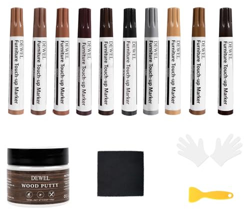 Kit de réparation de parquet, marqueur pour bois en 10 couleurs, 50 g mastic pour bois blanc + 50 g mastic pour bois couleur noyer pour la réparation de problèmes de meubles en bois