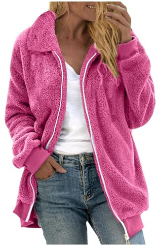 Damen Jacke Fleecejacke Teddy Fleece Plüschjacke Reißverschluss Sweatjacke Autumns Winter Freizeitjacke Langarm Teddyjacke Locker Lässig Mantel Sportjacke Thermo Winterjacke Wollmantel